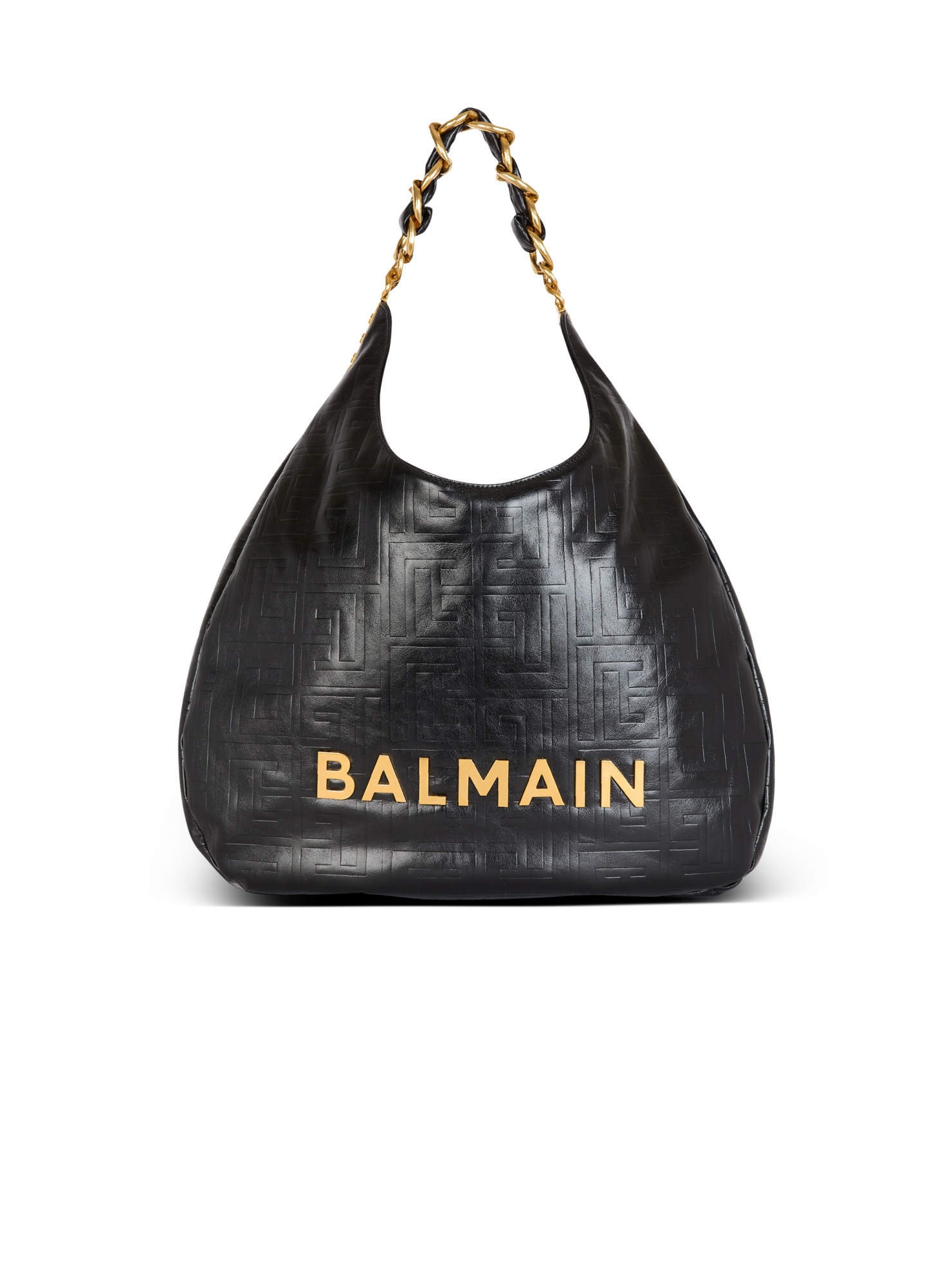 Balmain Large 1945 Moon Leather Shoulder Bag In Black