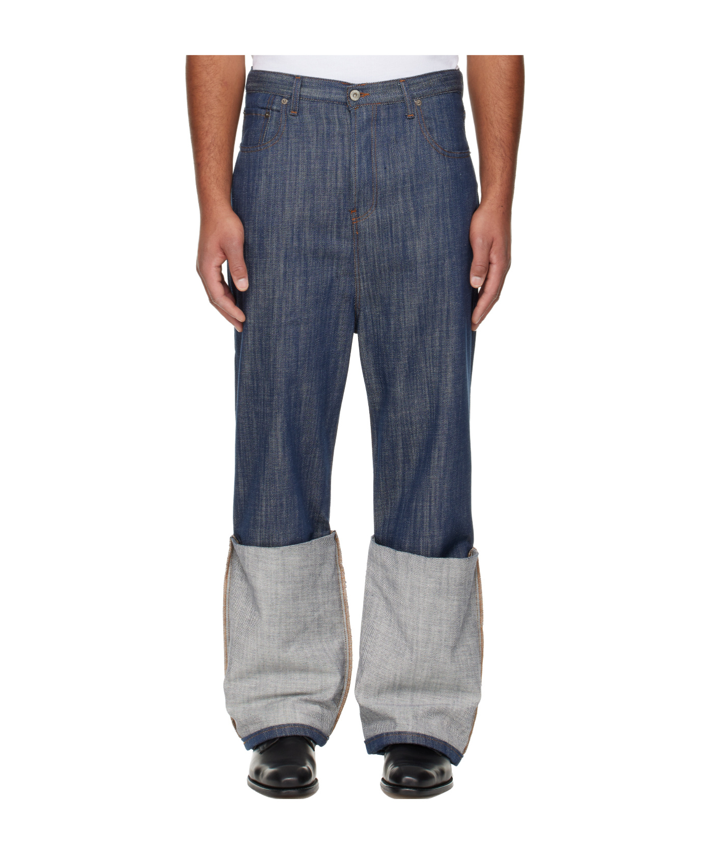 Edward Cuming Navy Turn-up Drop-down Jeans In Blue