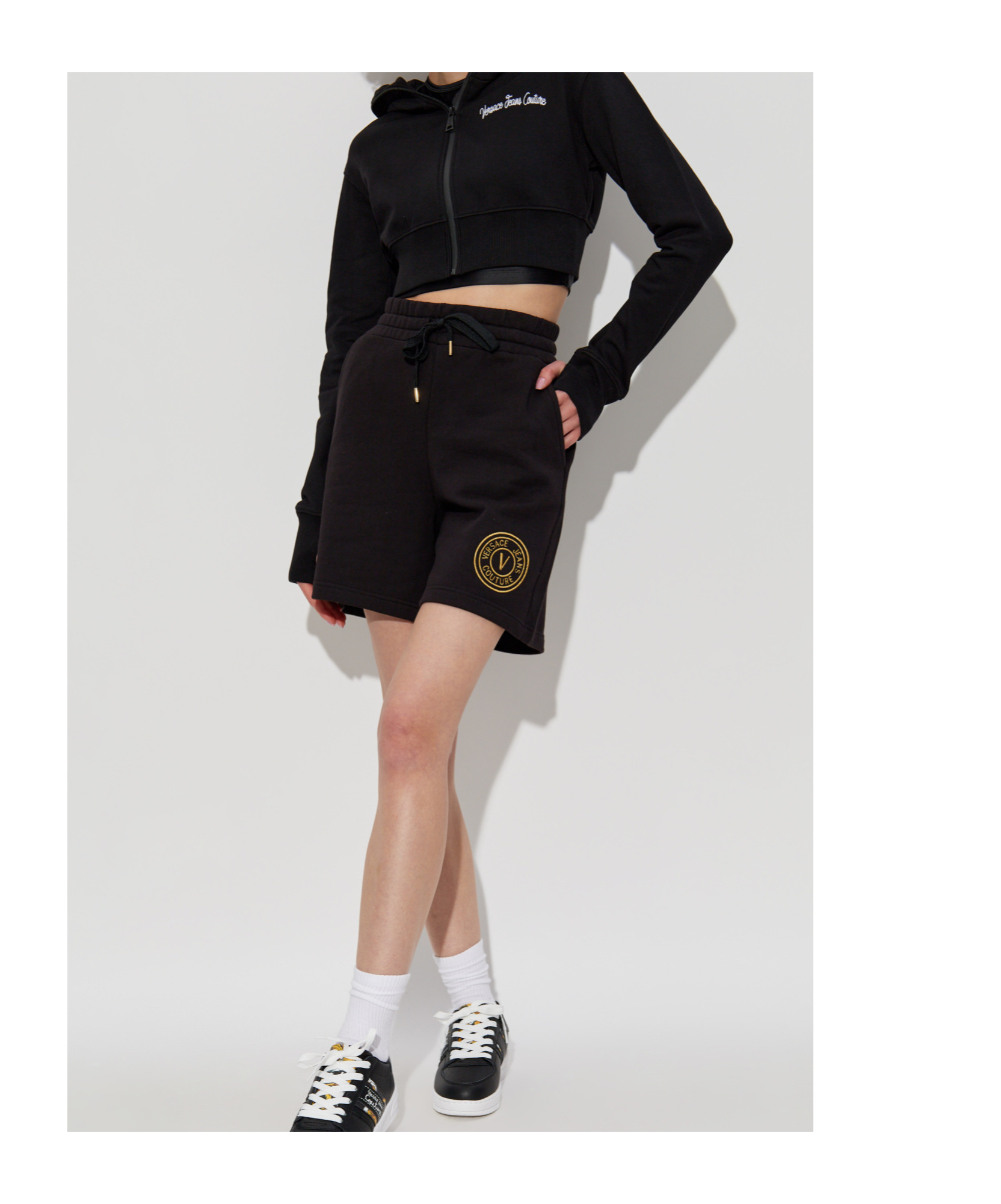 Versace Jeans Cropped Hoodie In Black