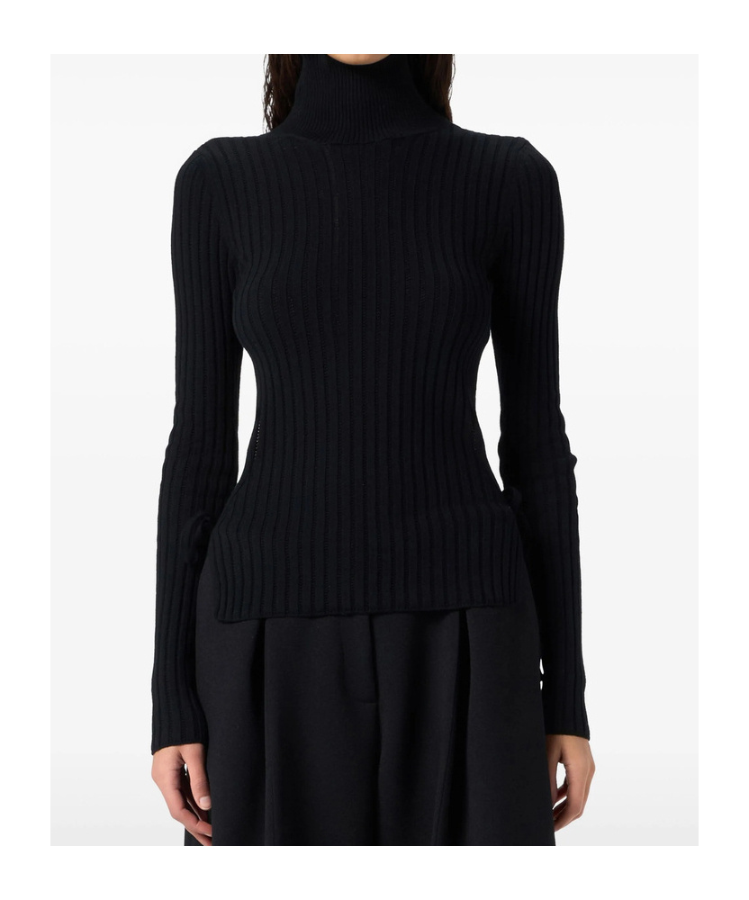 Blumarine Turtleneck Cut-out Top In Black