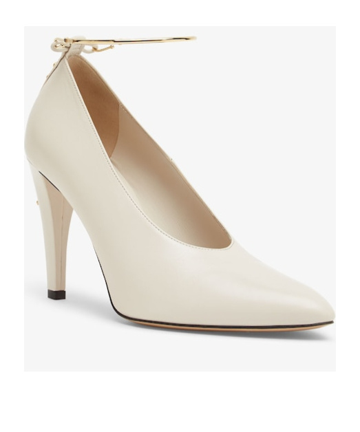 Fendi Almond Beige Pointed Pumps With Metallic Embellishments In White