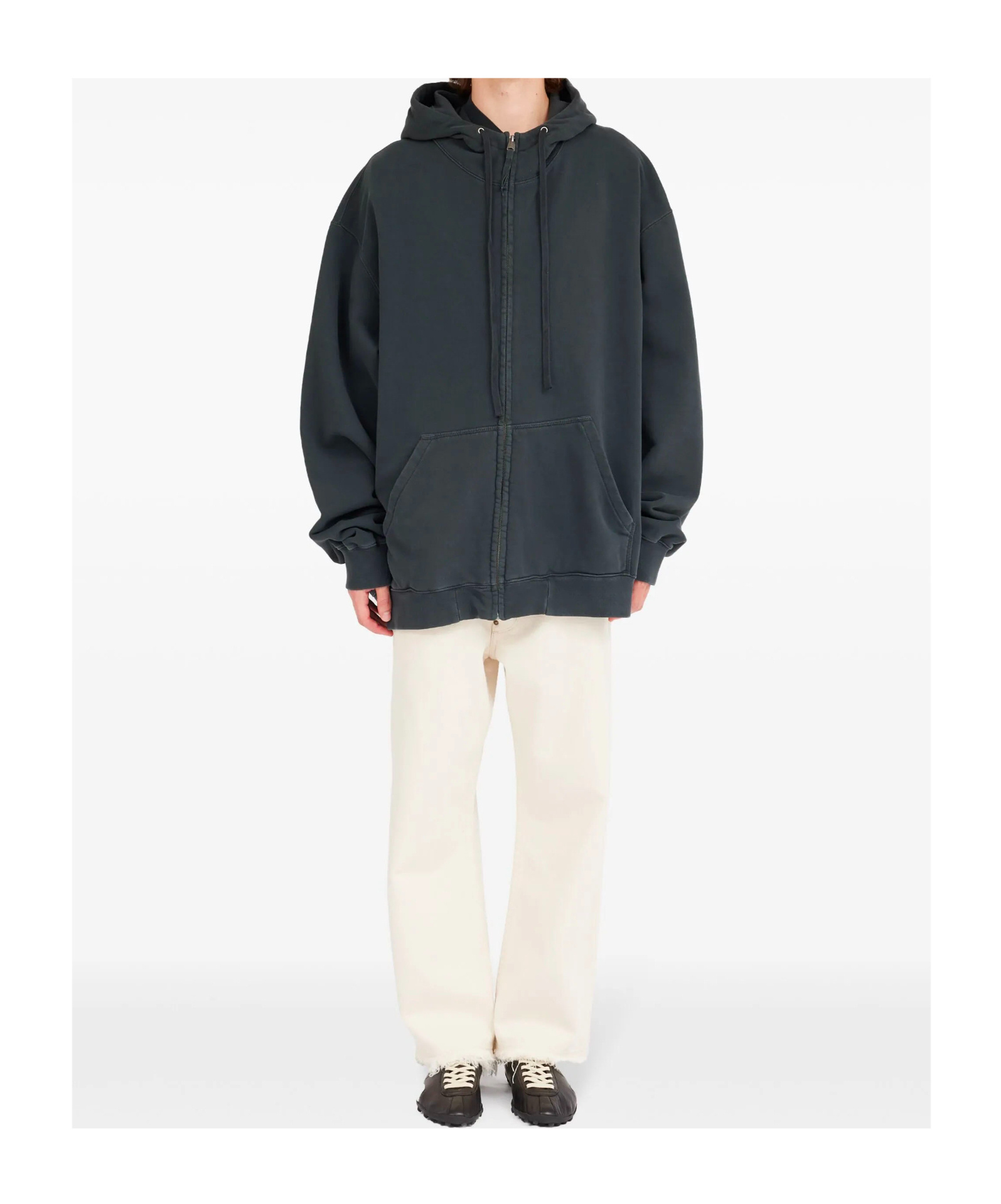 Maison Margiela Zipped Drawstring Hoodie In Black