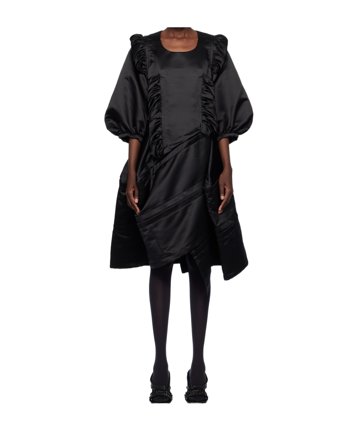 Comme Des Garçons Black Polyester Satin Thick Midi Dress