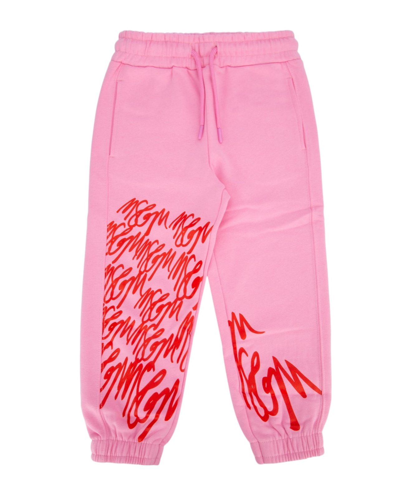 Msgm Kids Logo Printed Drawstring Track Pants In Pink