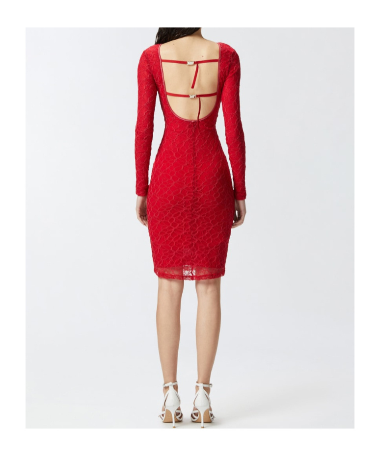 Pinko Slim-fitting Lace Dress With Open Back In Red