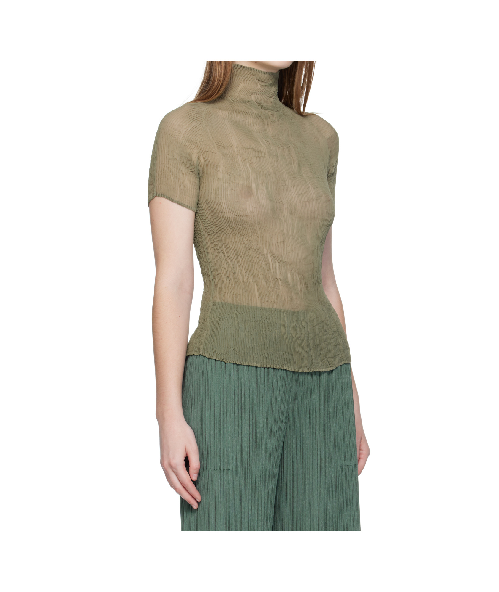 Issey Miyake Chiffon Twist 3 Chiffon Turtleneck In Green