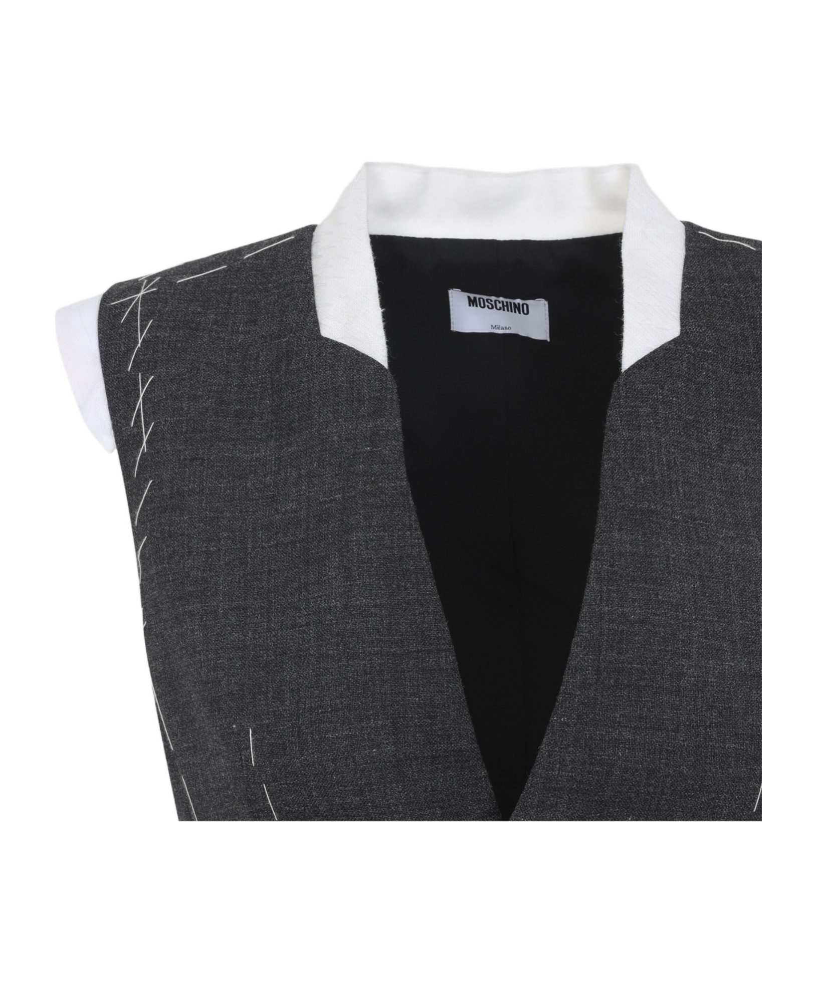 Moschino Sleeveless Wool Vest Tailored Stitching In Black
