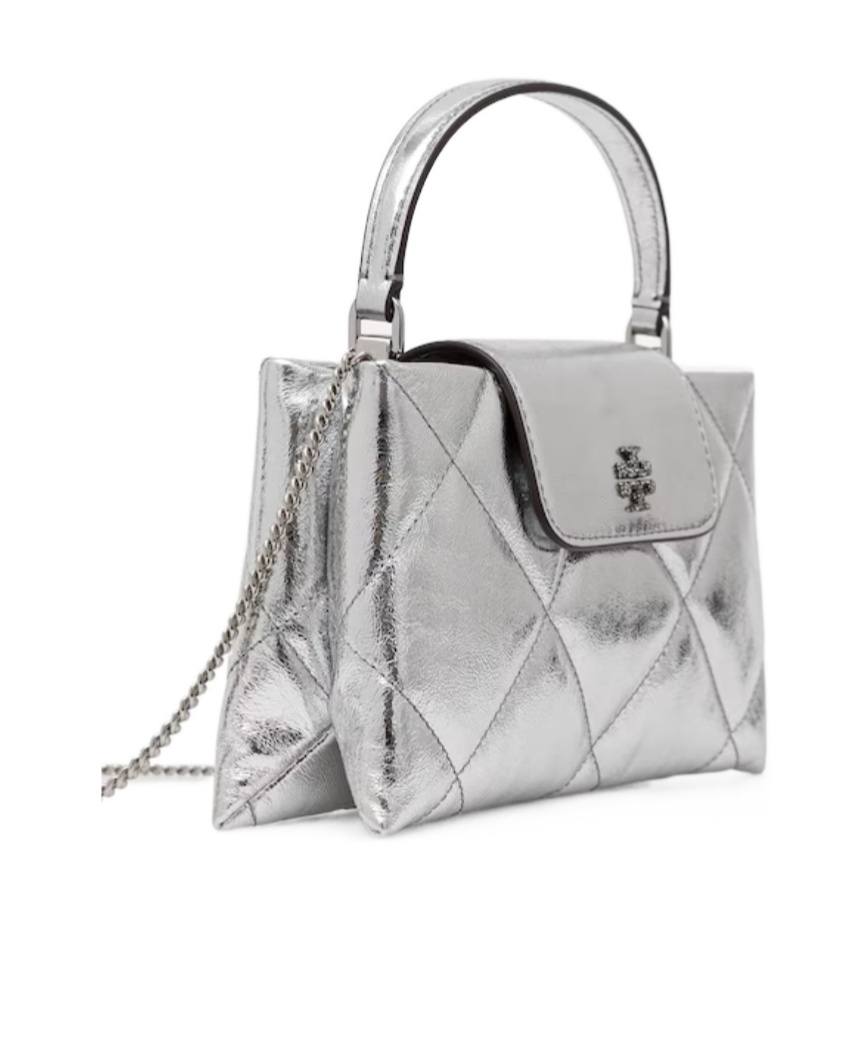 Tory Burch Kira Diamond Quilt East West Top Handle Purse In Gray