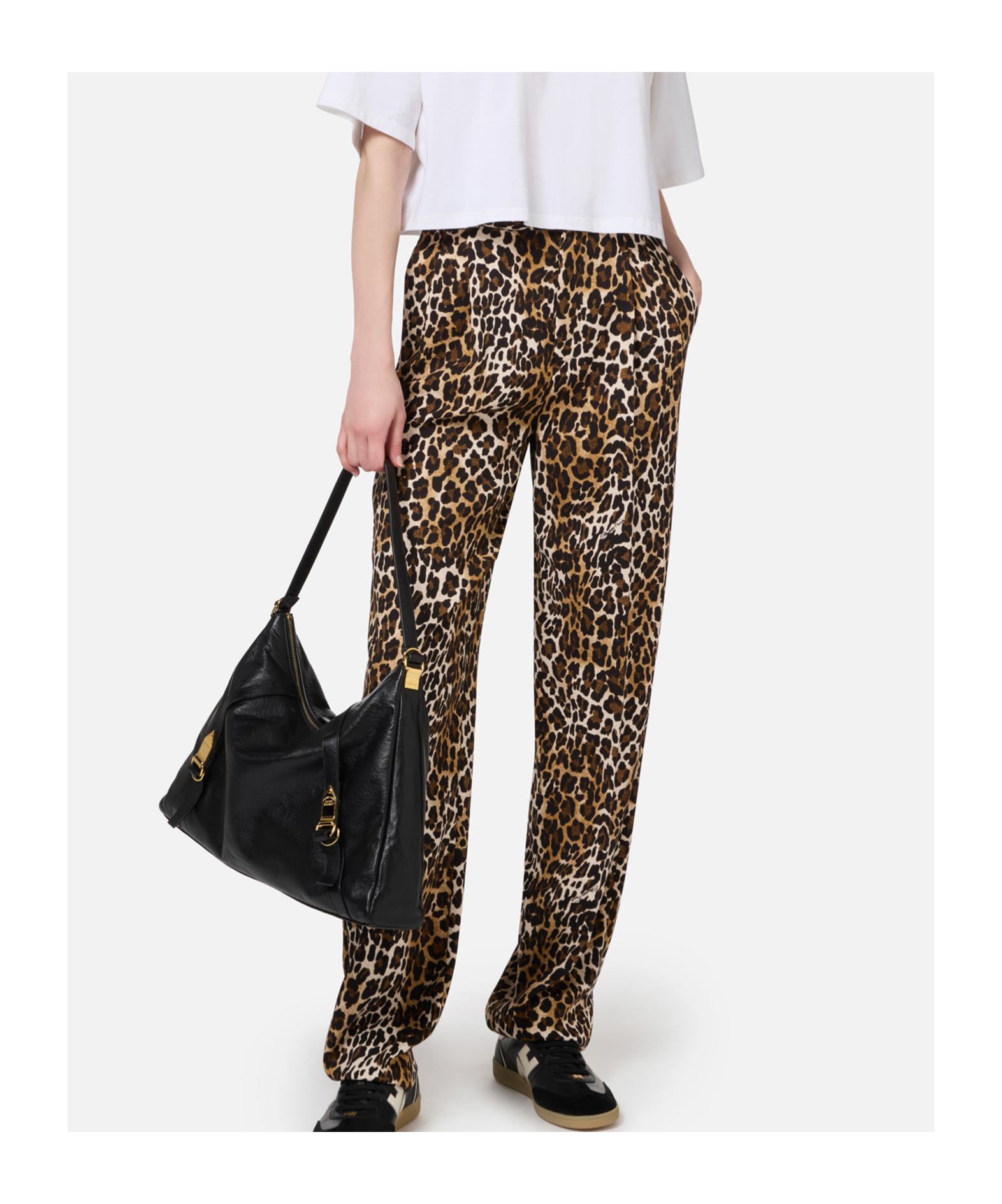 Elisabetta Franchi Pleated Crepe Trousers With Animal Print In Black