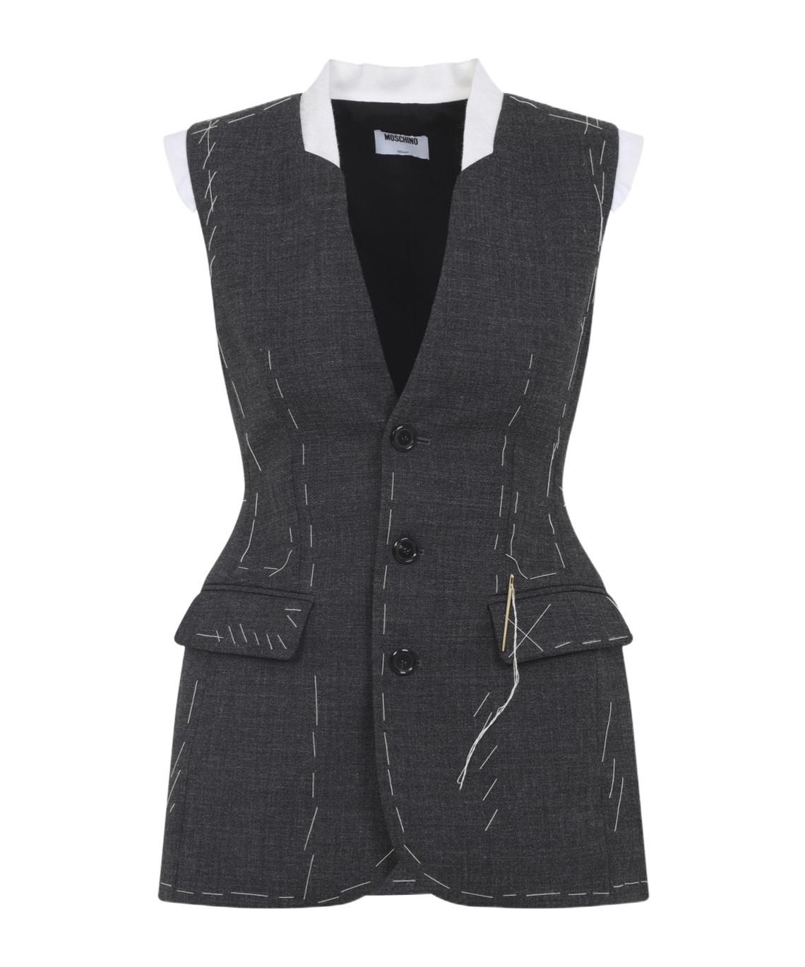 Moschino Sleeveless Wool Vest Tailored Stitching In Black