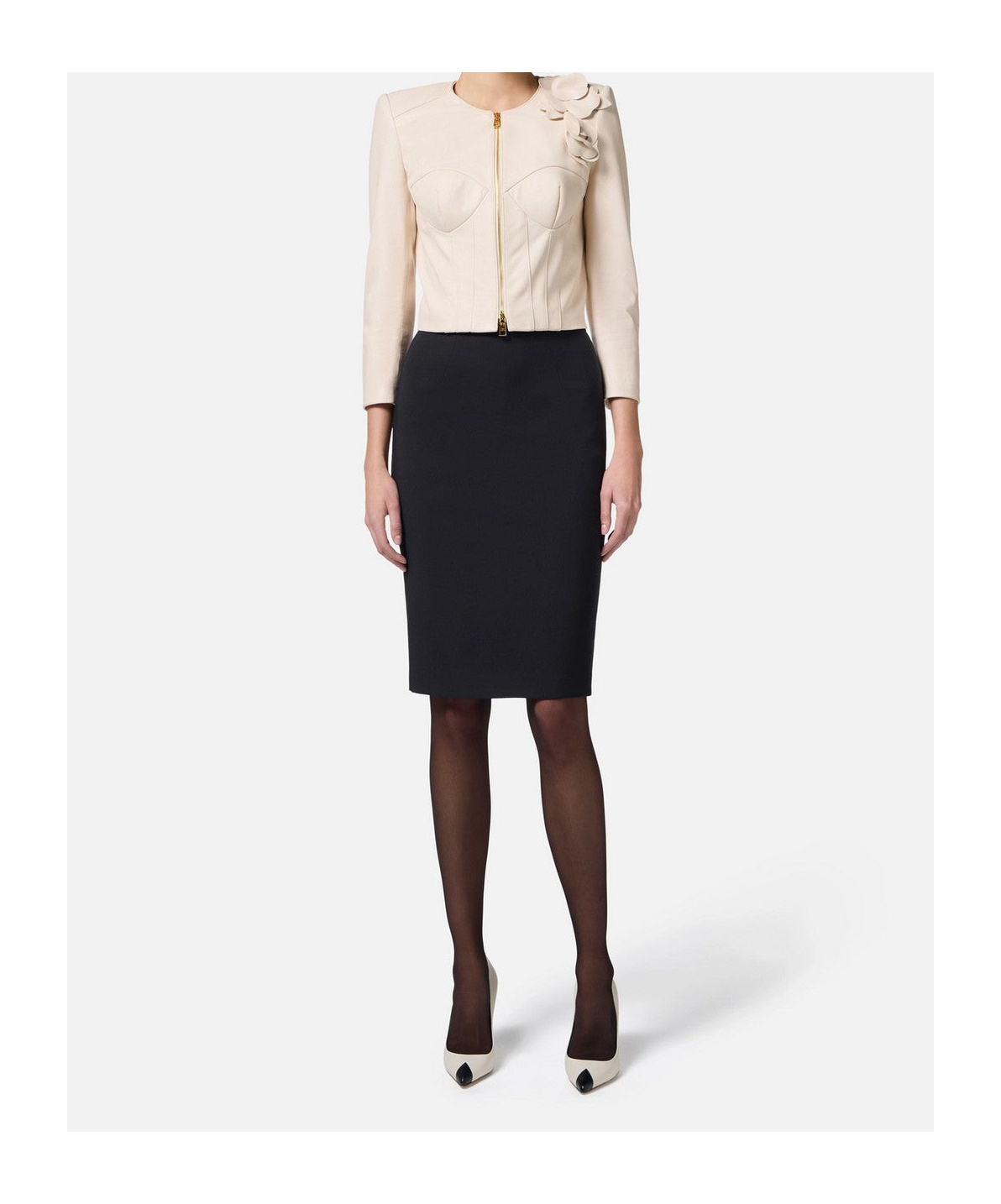 Elisabetta Franchi Longuette Skirt With Bow Detail And Back Split In Black