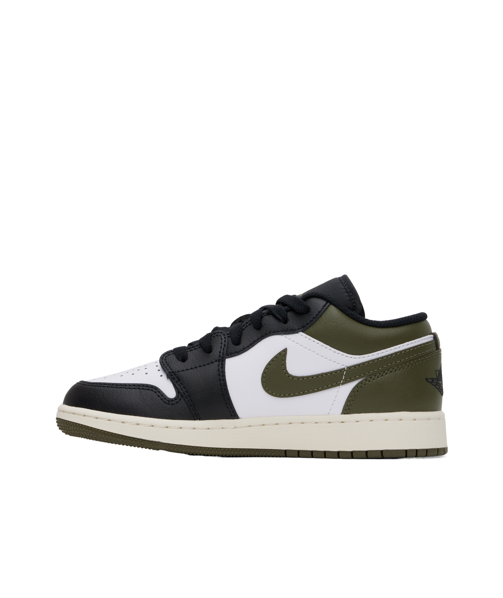 Nike Big Kids Khaki & Black Air Jordan 1 Low Sneakers In Black/white/medium Olive