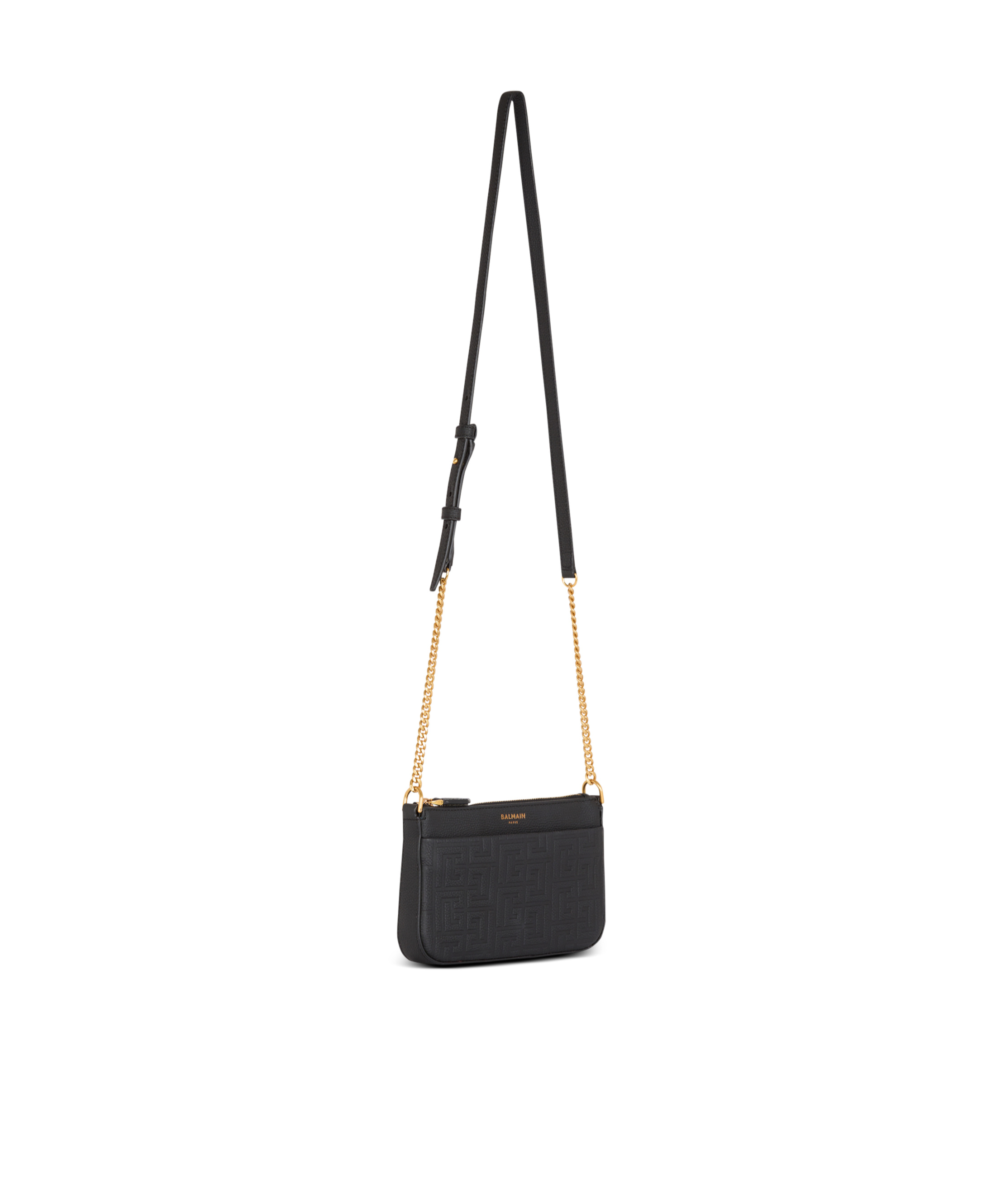 BALMAIN 1945 SOFT ZIPPED MINI BAG IN EMBOSSED GRAINED CALFSKIN WITH A PB LABYRINTH MONOGRAM