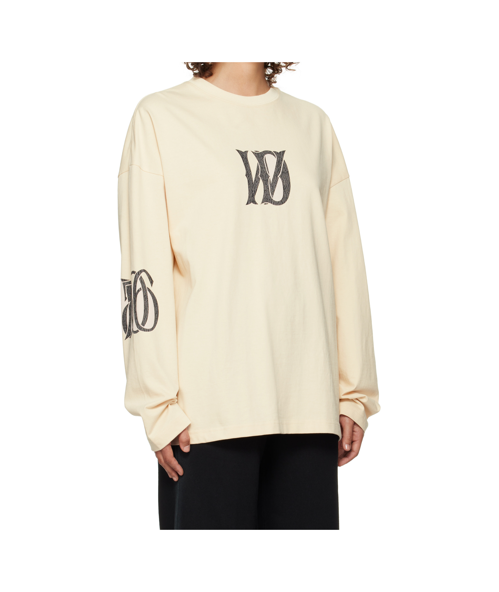 We11 Done Beige Letter Logo Print Long-sleeved T-shirt In White