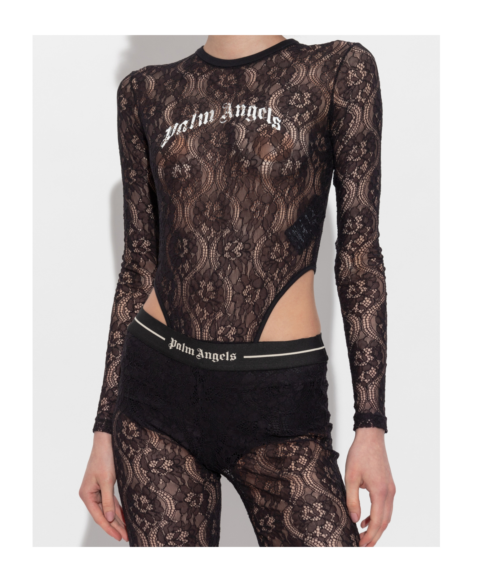 Palm Angels Lace Logo Bodysuit In Black