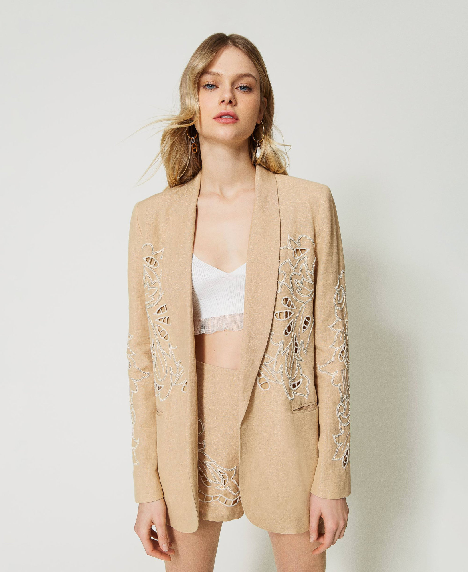 Twinset Long-sleeved Suit Coat In Nude