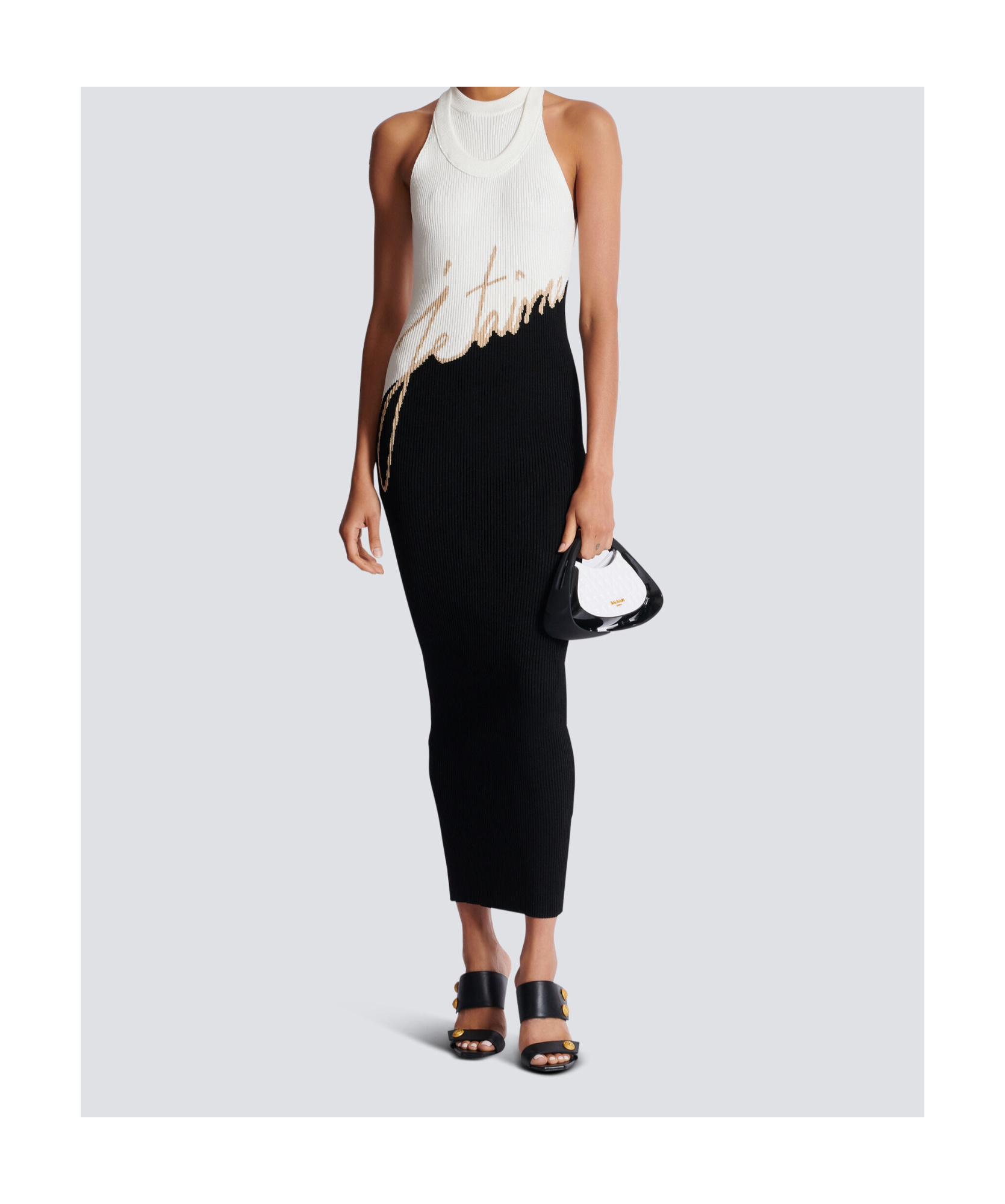 Balmain Love Letter Jacquard Knit Midi Dress In Black