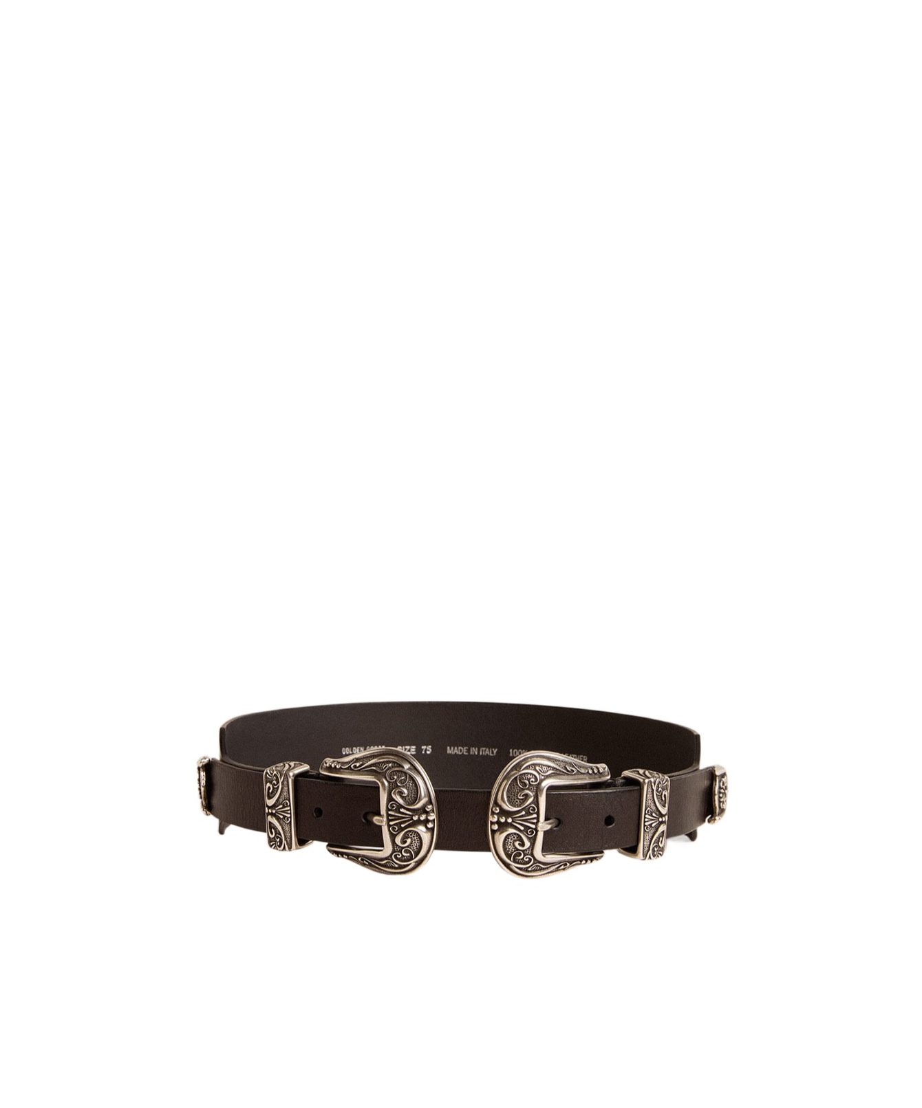 Golden Goose Black Belt In Washed Leather With Silver-colored Double Buckle In Black