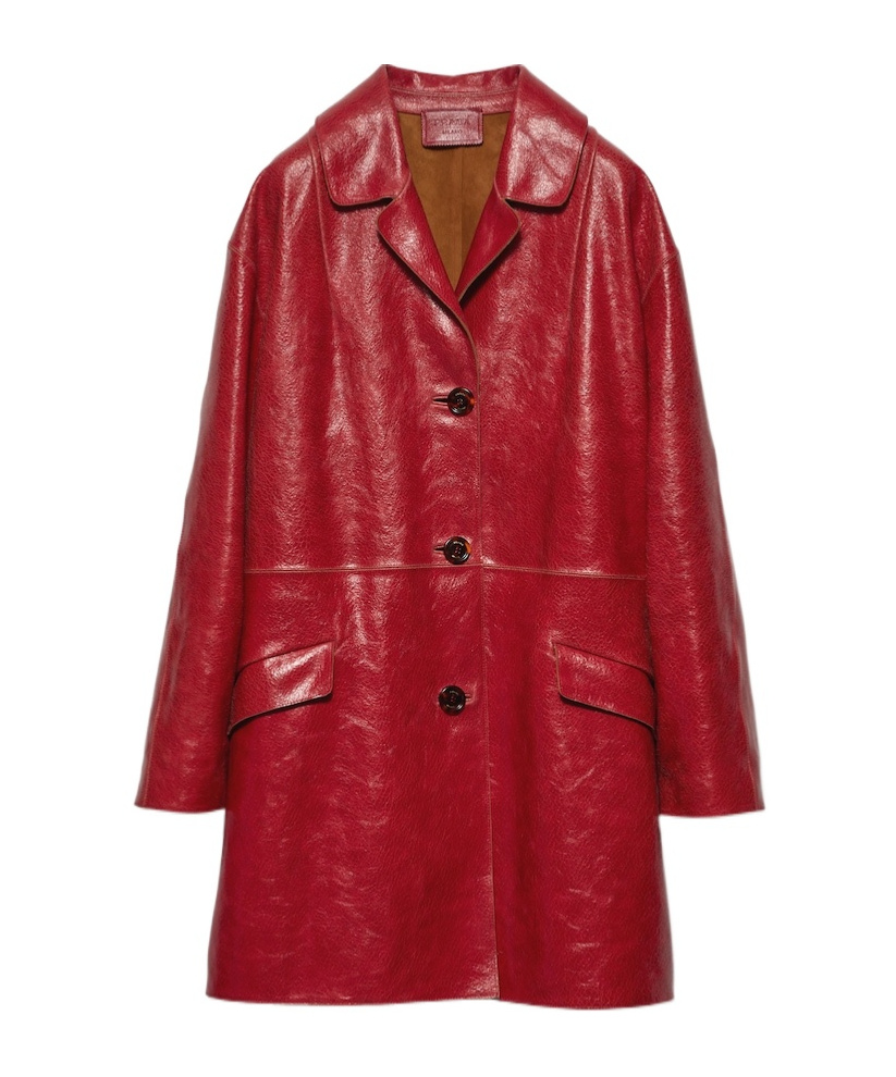 Prada Button-fastening Leather Coat In Red