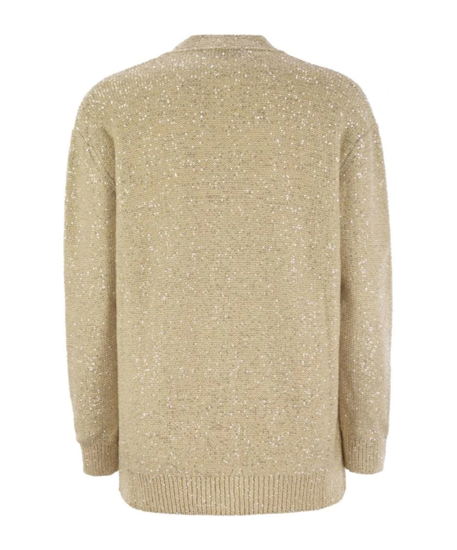 Shop Fabiana Filippi Cotton Knit Cardigan With Sequins In Nude