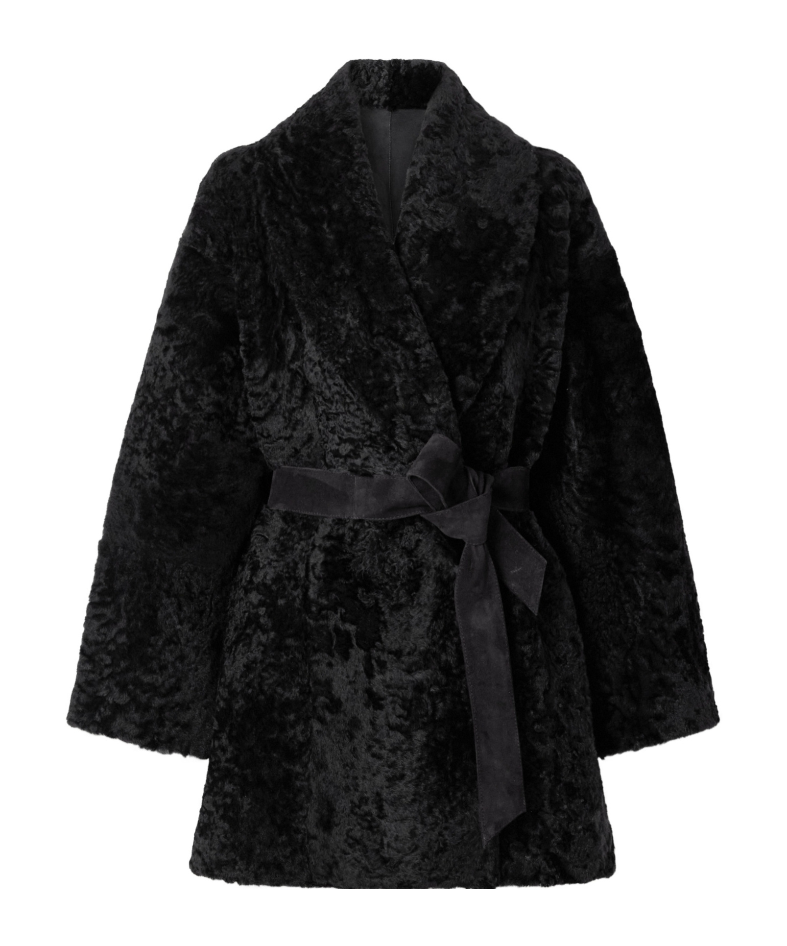 Tove Vanessa Belted Shearling Coat In Black