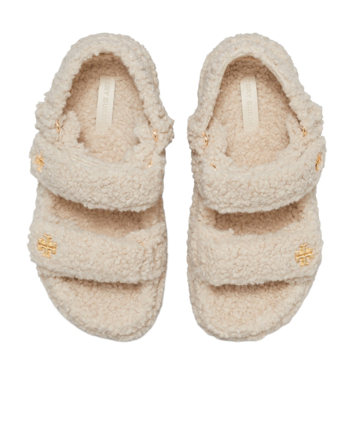 Tory Burch Shearling Double-strap Sandals Platform Sole In Nude