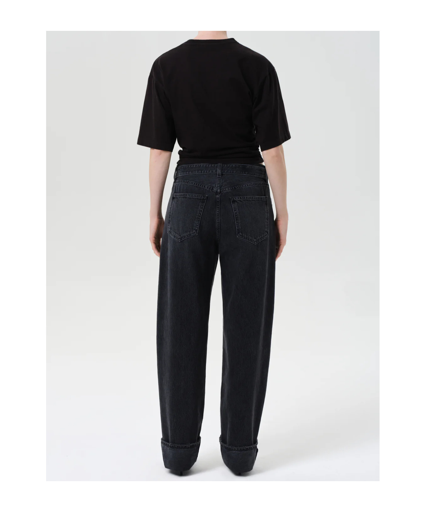Agolde Tapered Cuffed Jeans Belted Waist In Black