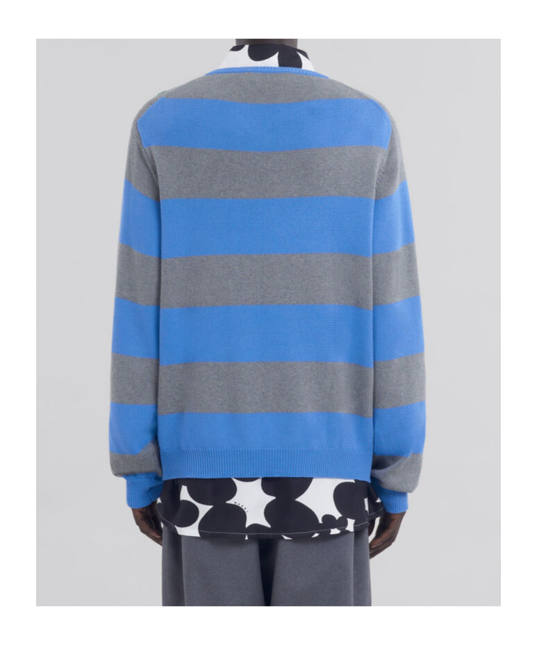 Marni Blue Stripe Sweater With Argyle Motif In Blue