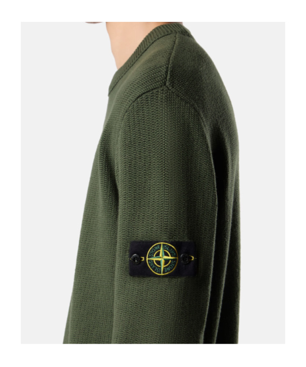 Stone Island Crewneck Jumper With Ribbed Trims In Green