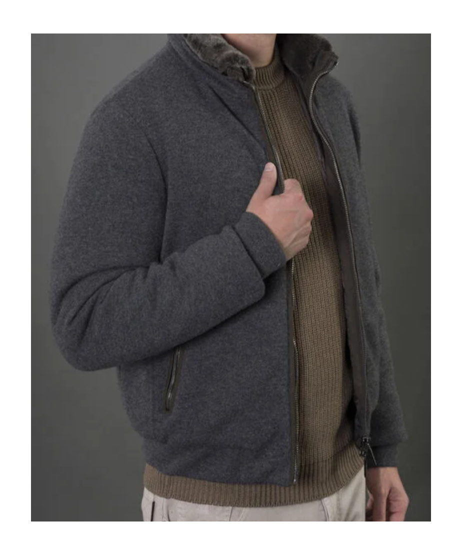 Moorer Long-sleeved Bomber Jacket In Gray