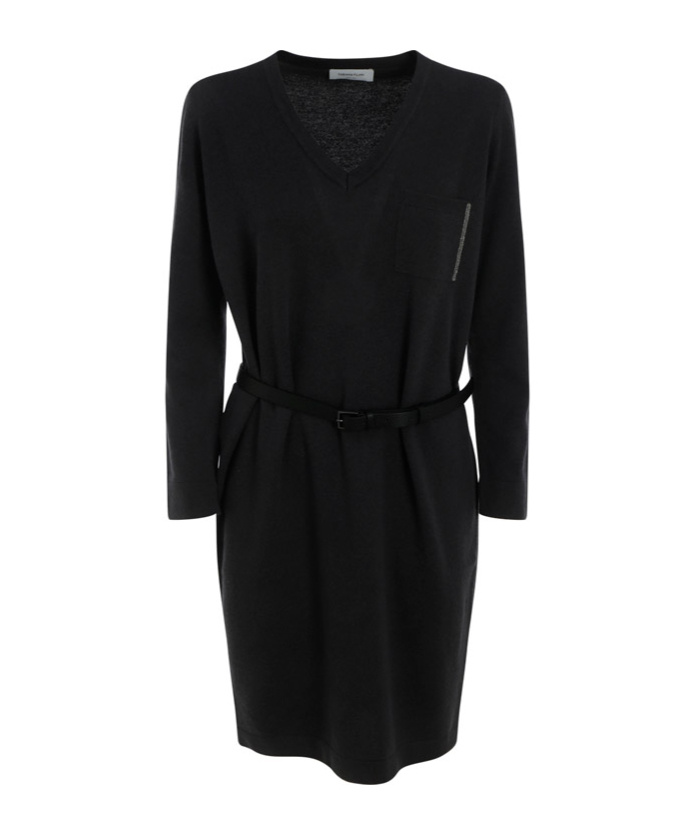 ワンピース FABIANA FILIPPI KNIT DRESS WITH BROOCH (ABD215F141 L517825) FABIANA FILIPPI - KNIT DRESS WITH BROOCH - Eleonora Bonucci