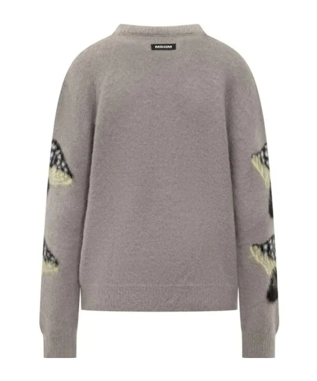 Msgm Mushroom Patterned Crewneck Jumper In Gray