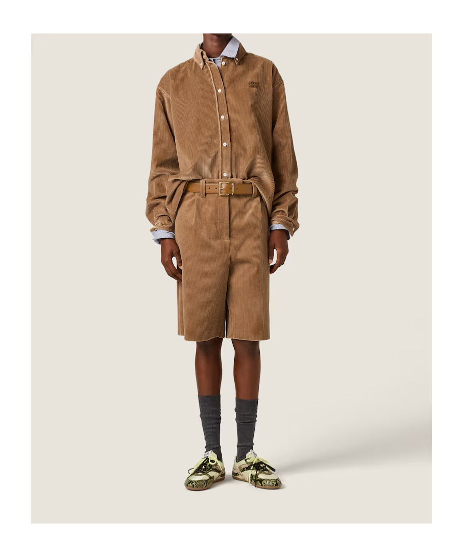 Miu Miu Corduroy And Suede Shirt In Gray