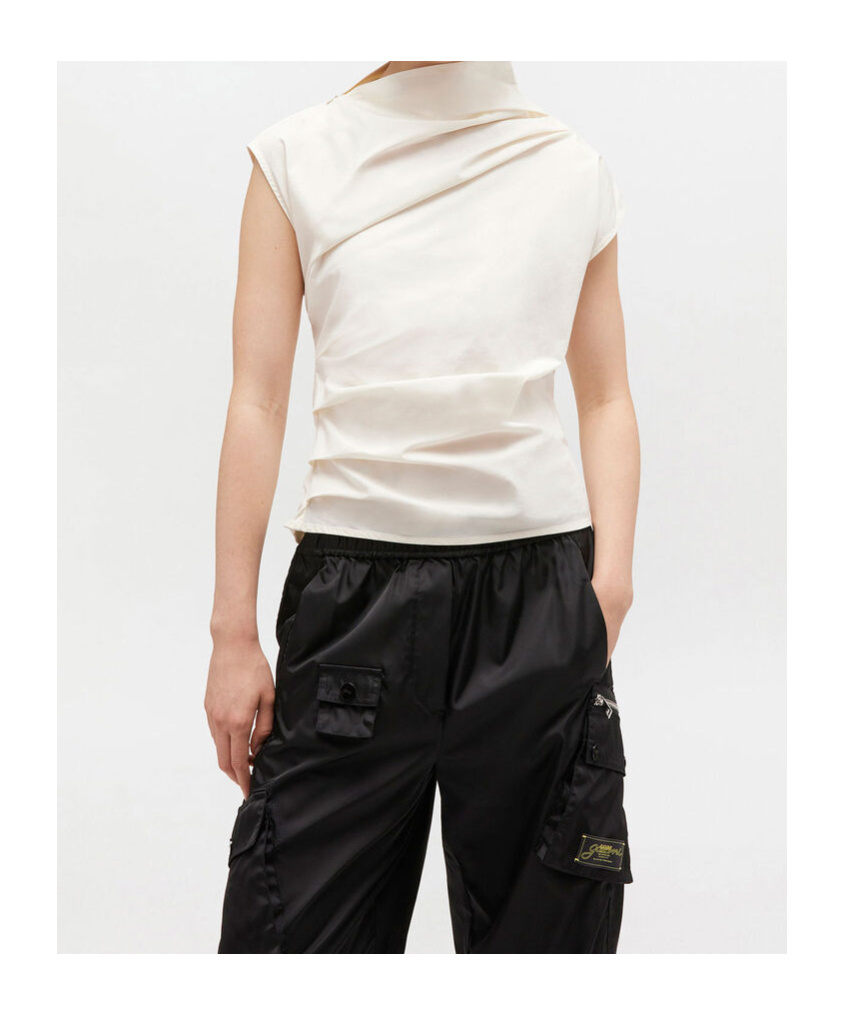 Ganni Draped Cowl-neck Top In Multi