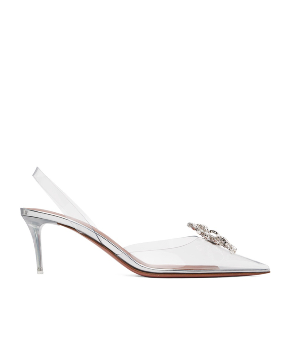 Shop Amina Muaddi Rosie Glass Sling 60 High-heeled Sandals In White