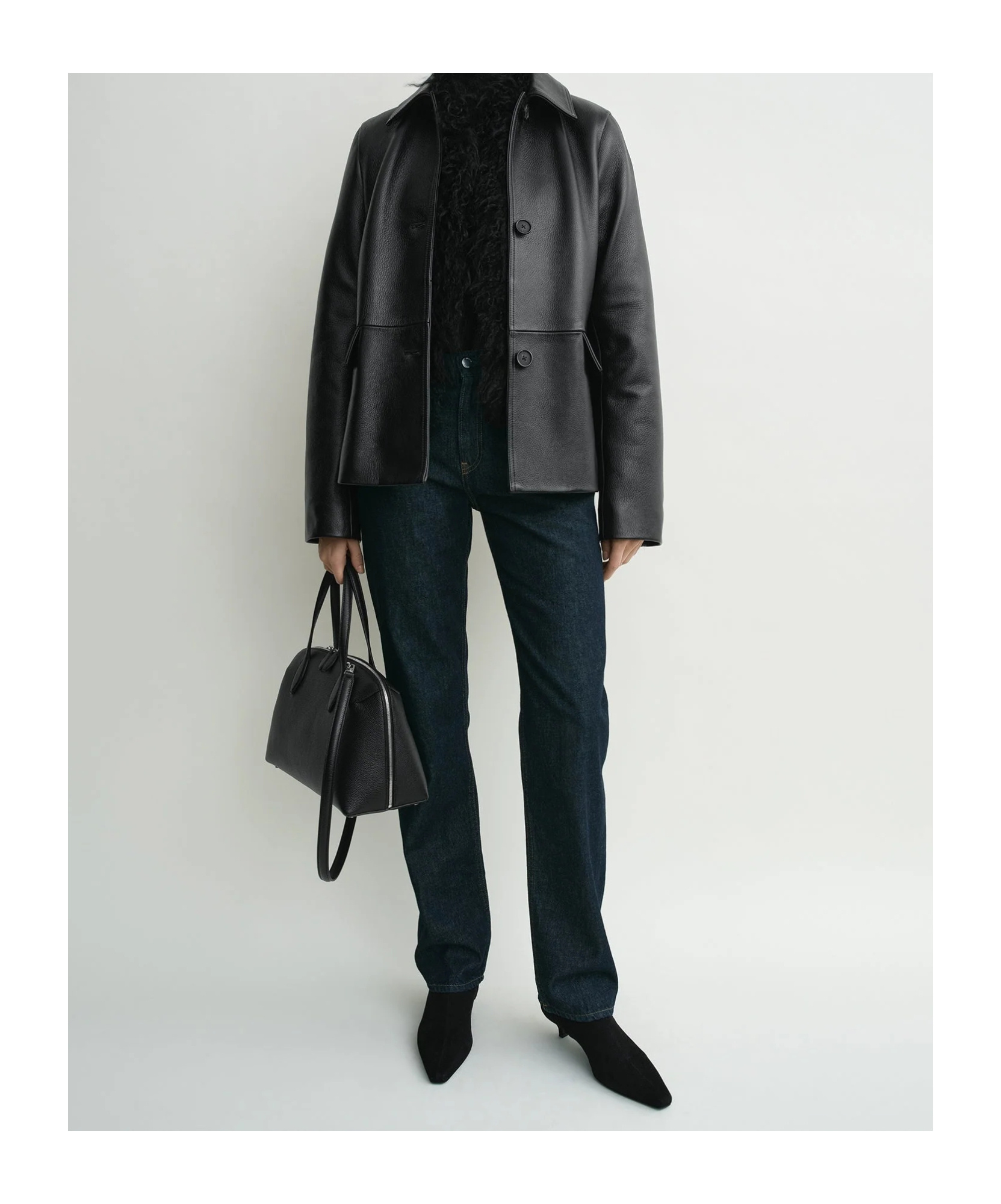 Totême Paneled Textured-leather Jacket In Black