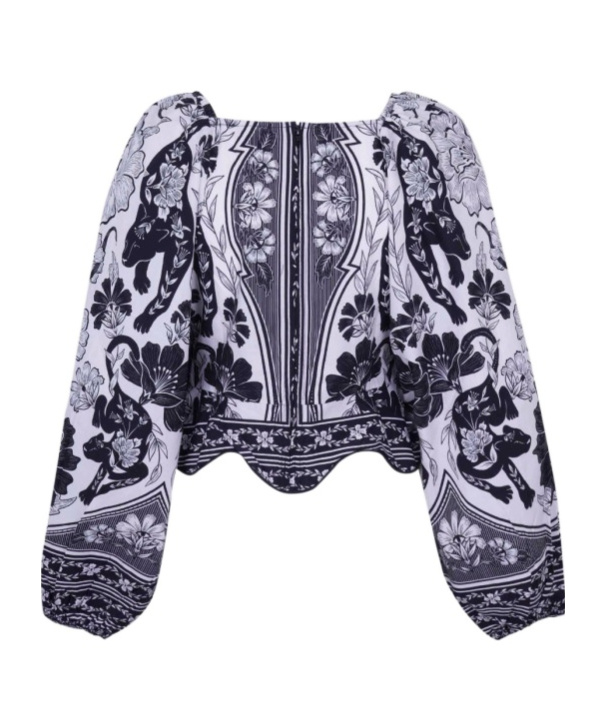 Shop Farm Rio Floral Puff Sleeve Top In Black