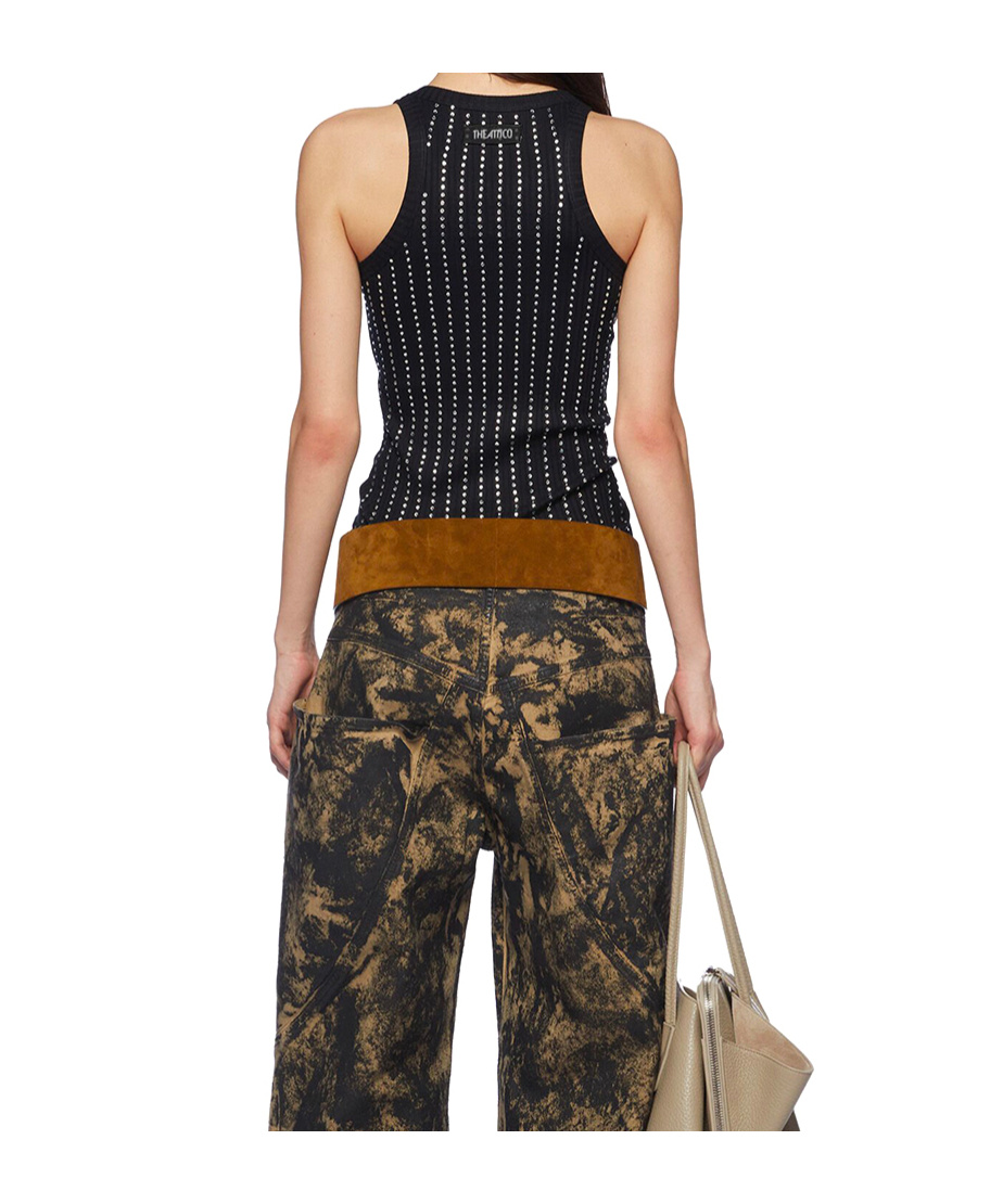 Shop Attico The Jersey Ribbed Tank Top In Black