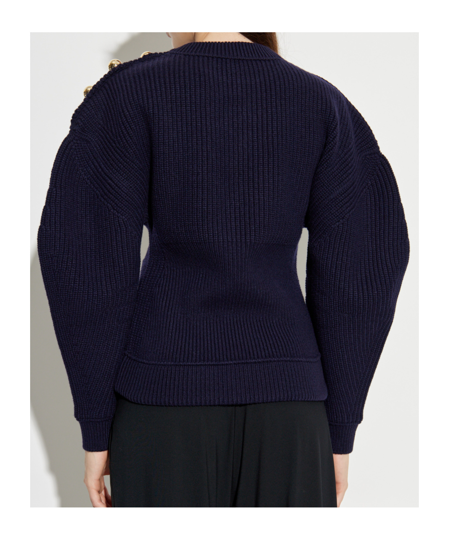 Lanvin Button-detailed Ribbed Wool Sweater In Blue
