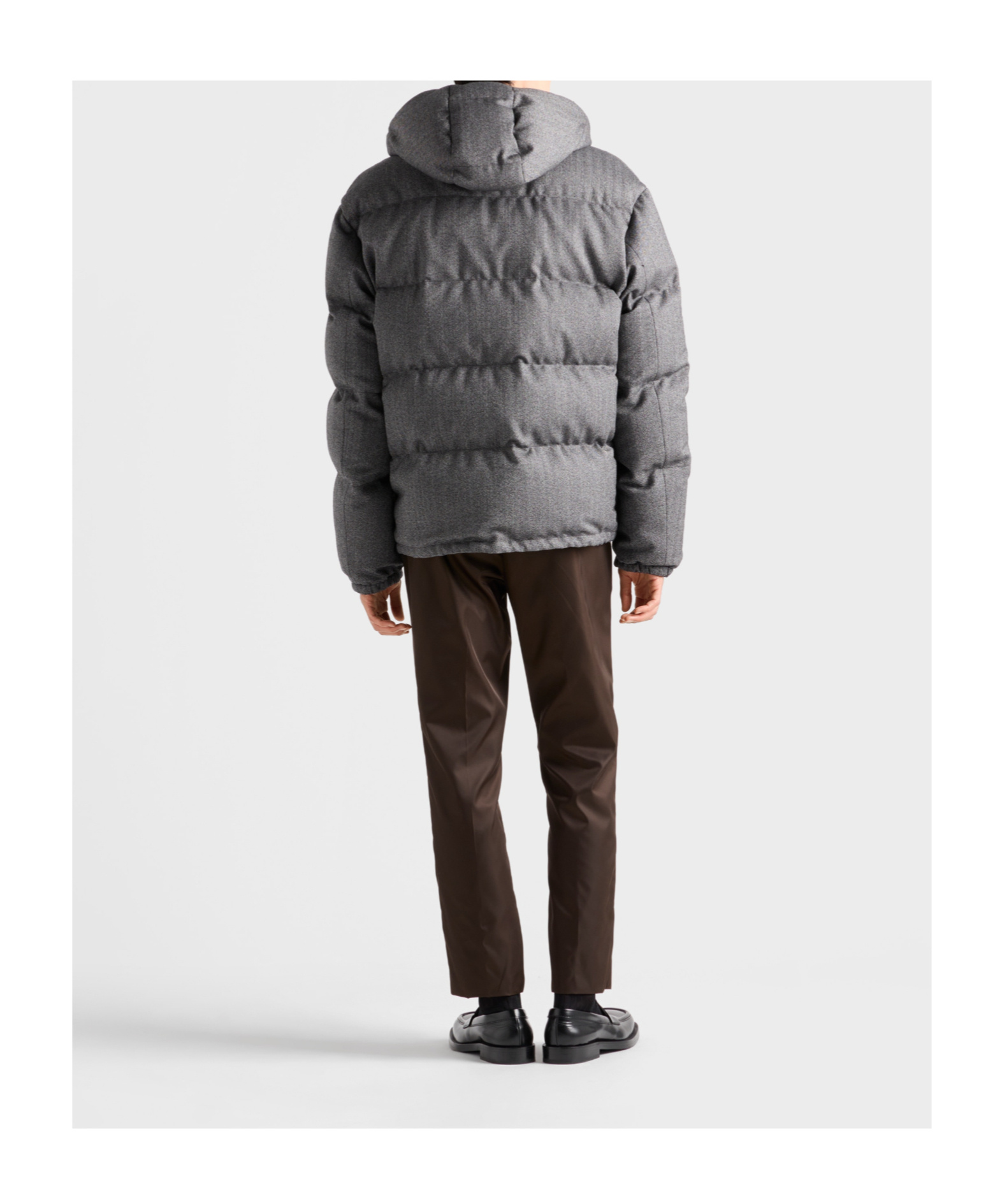 Prada Mens Grey Logo-plaque Hooded Wool Shell-down Jacket In Gray