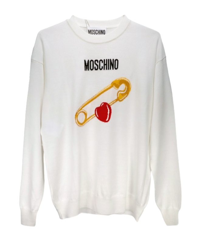 Moschino Round-collar And Long-sleeved Sweater In White