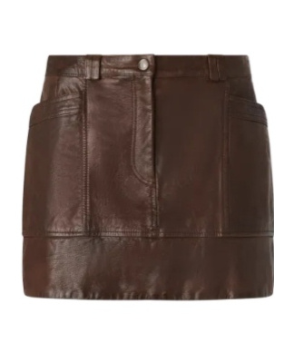 Pinko Leather Mini Skirt With Pockets In Brown