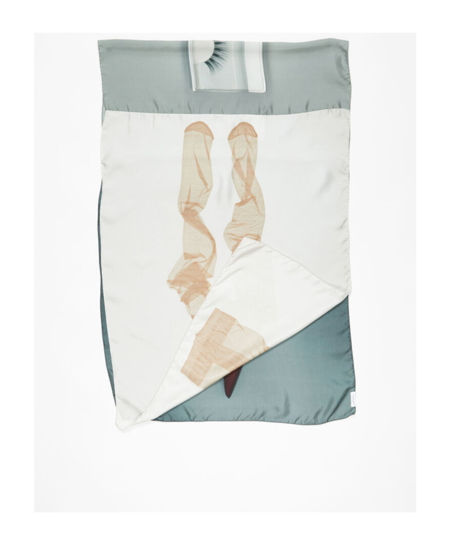 Acne Studios Print Silk Scarf In Grey,beige