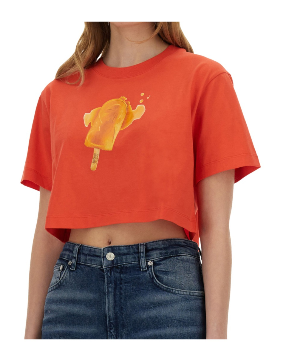 Moschino Playful Ice-cream Print Cropped T-shirt In Red