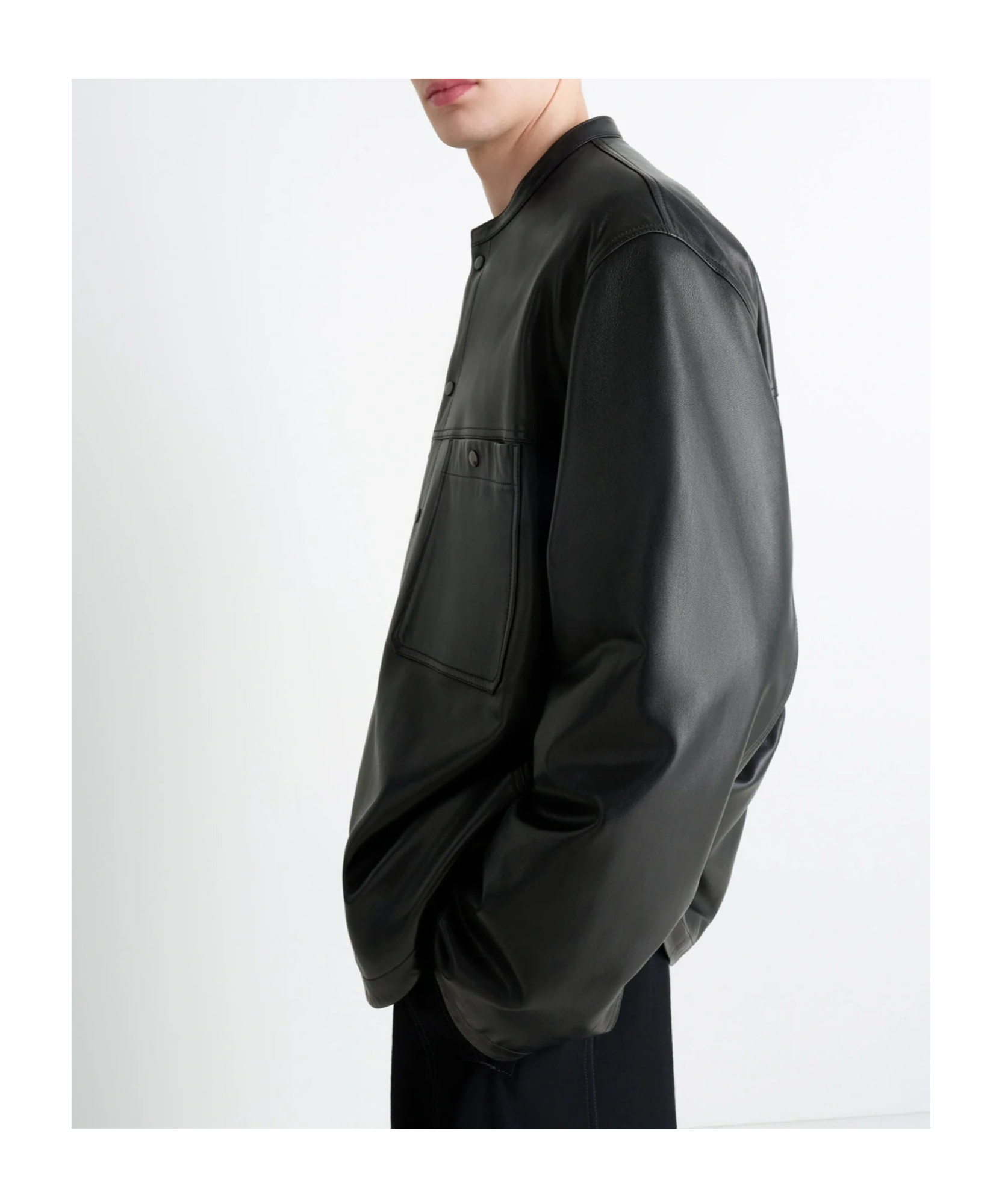 Lemaire Snap-closure Patch-pocket Leather Overshirt In Black