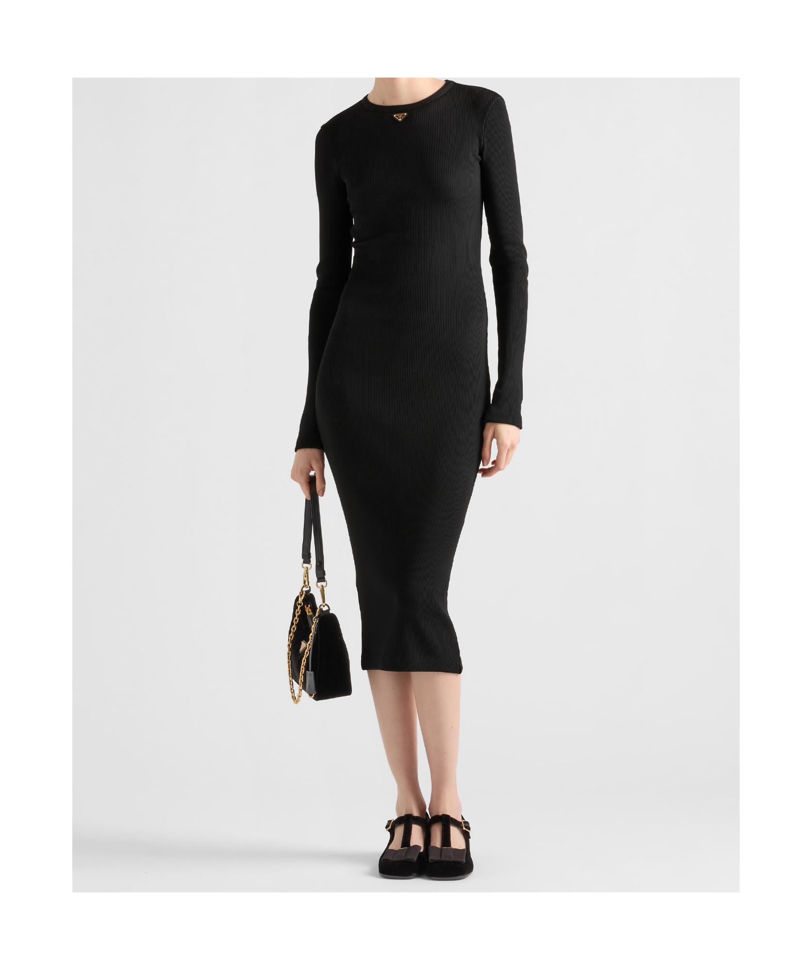 Prada Ribbed Knit Jersey Dress In Black