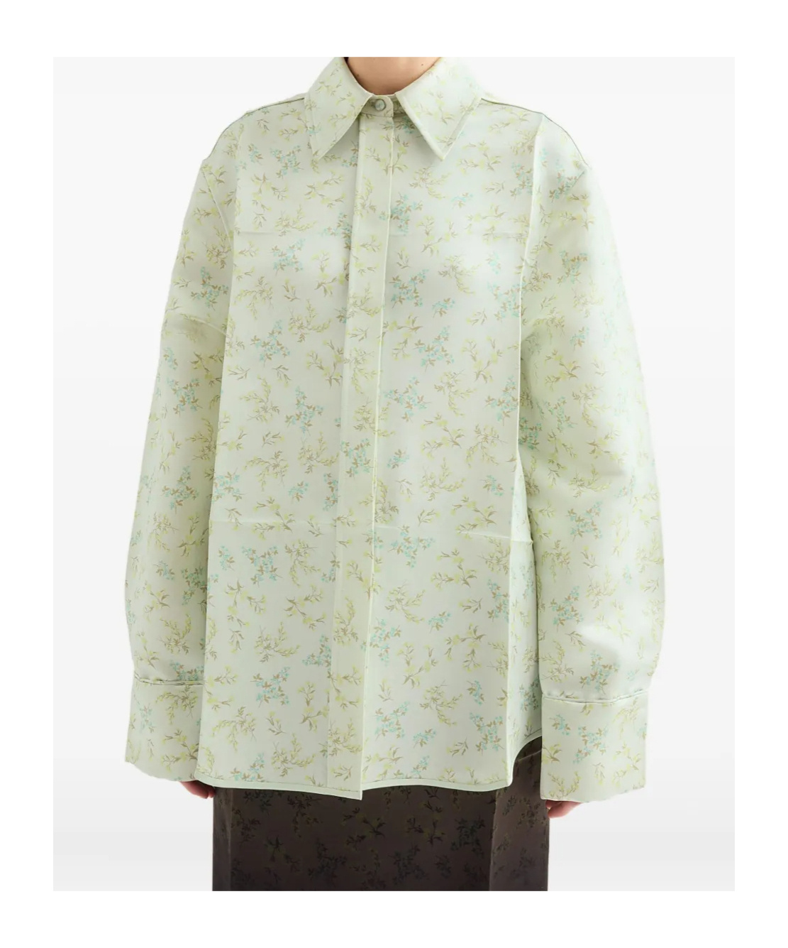 Jil Sander Floral Long Sleeve Shirt With Structured Collar In Green