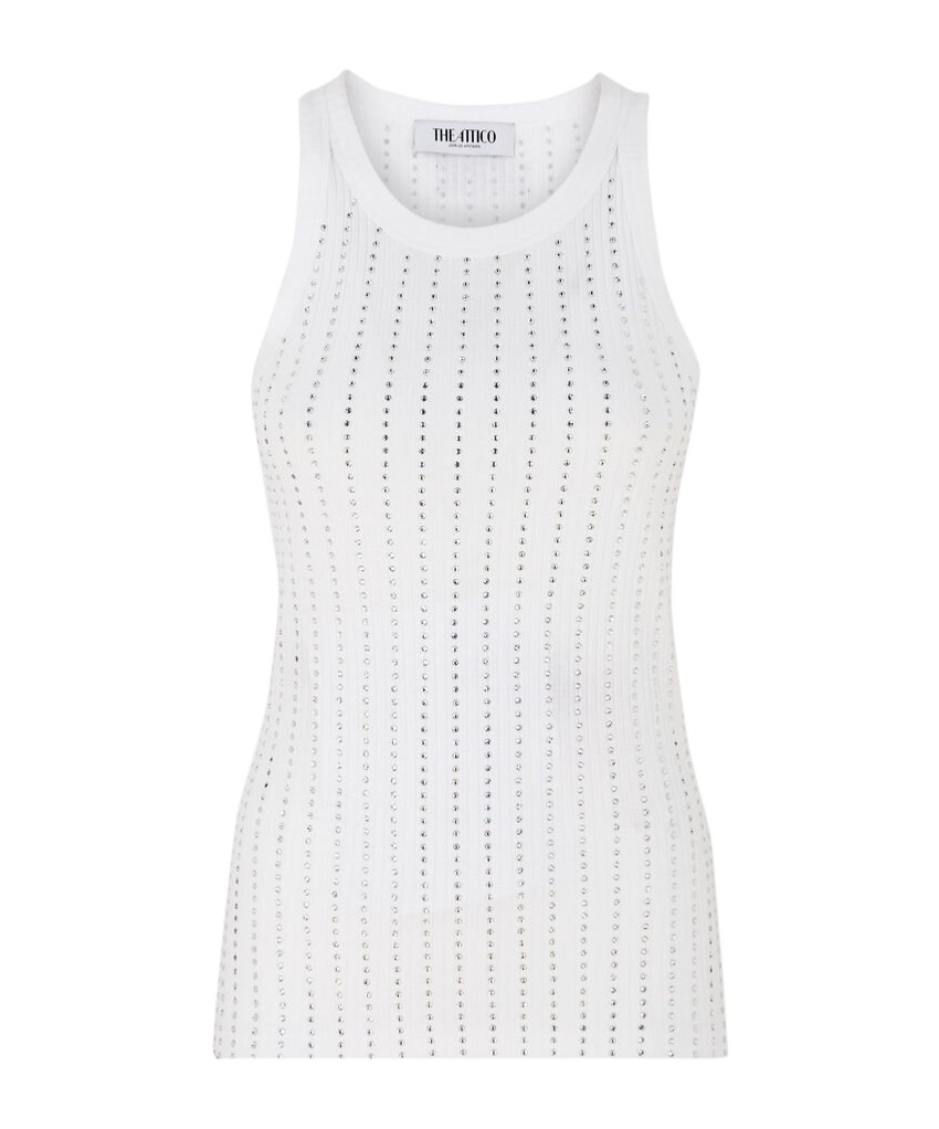 Attico White Tank Top With Multicolor Rhinestone In Jersey Woman In White