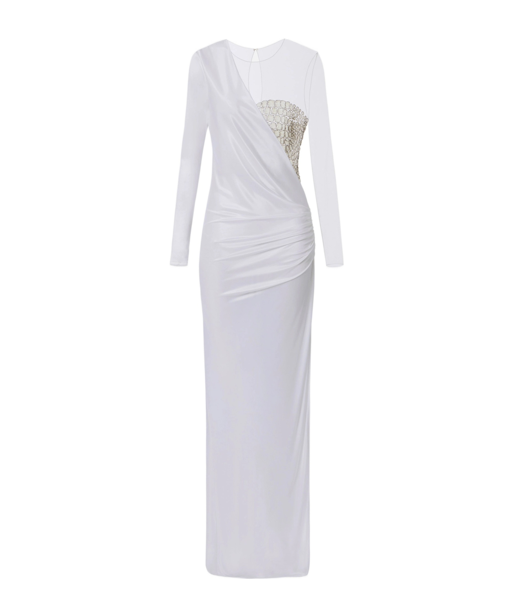 Elisabetta Franchi Red Carpet Tulle And Jersey Dress With Crocodile-effect Embroideries In White