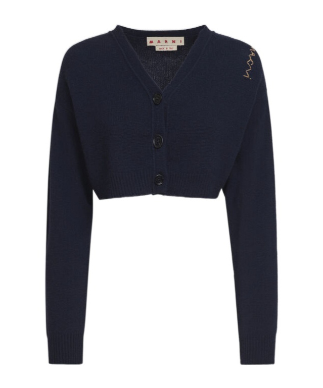 Marni Blue Silk And Wool Blend Cardigan With Contrasting Back Panel In Black